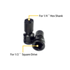 AASONS 1/2 Inch Square Drive To 1/4 Inch Hex Female Socket Adapter