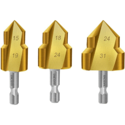 Titanium-Coated Steel Step Size Drill Bit Set with 1/4" Hex Shank