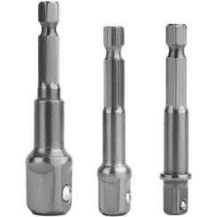 Set of 3 Impact Grade Hex Shank to Square Drive Socket Adapter Set