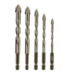 Ceramic Tile Drill Bit Set of 5 Pcs, ¼” Hex Shank, Tungsten Carbide Tip (Golden)