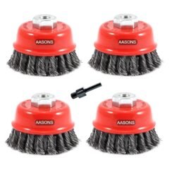 4 x Twisted Wire Cup Brush (75 mm) with M10 Thread & Adaptor