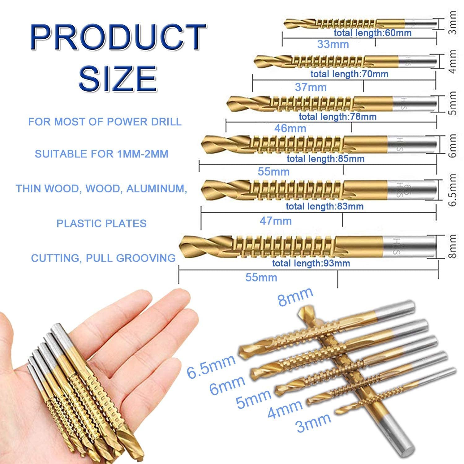6-Piece Titanium Coated HSS Twist Drill & Side Cutting Bit Set (3x8 mm) - Image 4