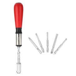 Push Pull Ratchet Type Screwdriver Semi Automatic Wooden Handle Ratcheting Screwdriver With 5 Pcs Assorted Screwdriver Bits Set (14" - 350mm)