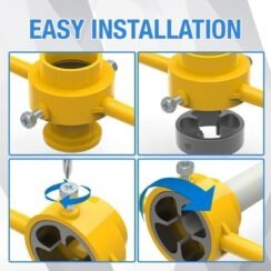 6-piece PVC pipe threading die kit designed for manual thread cutting on plastic and water pipes. Includes 1/2", 3/4", and 1" dies with tap wrench for plumbing and DIY applications.